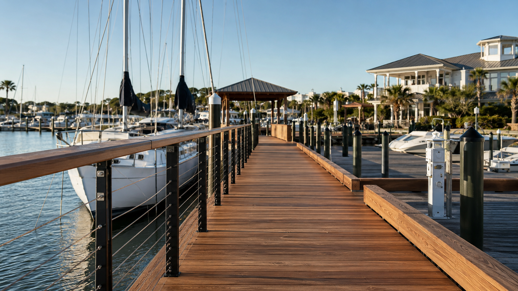 Conceptual wood walkway at a marina